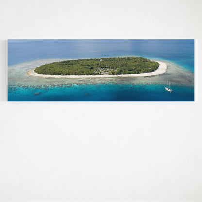 The whole of Serenity Island in Fiji from the air, panoramic canvas wall art