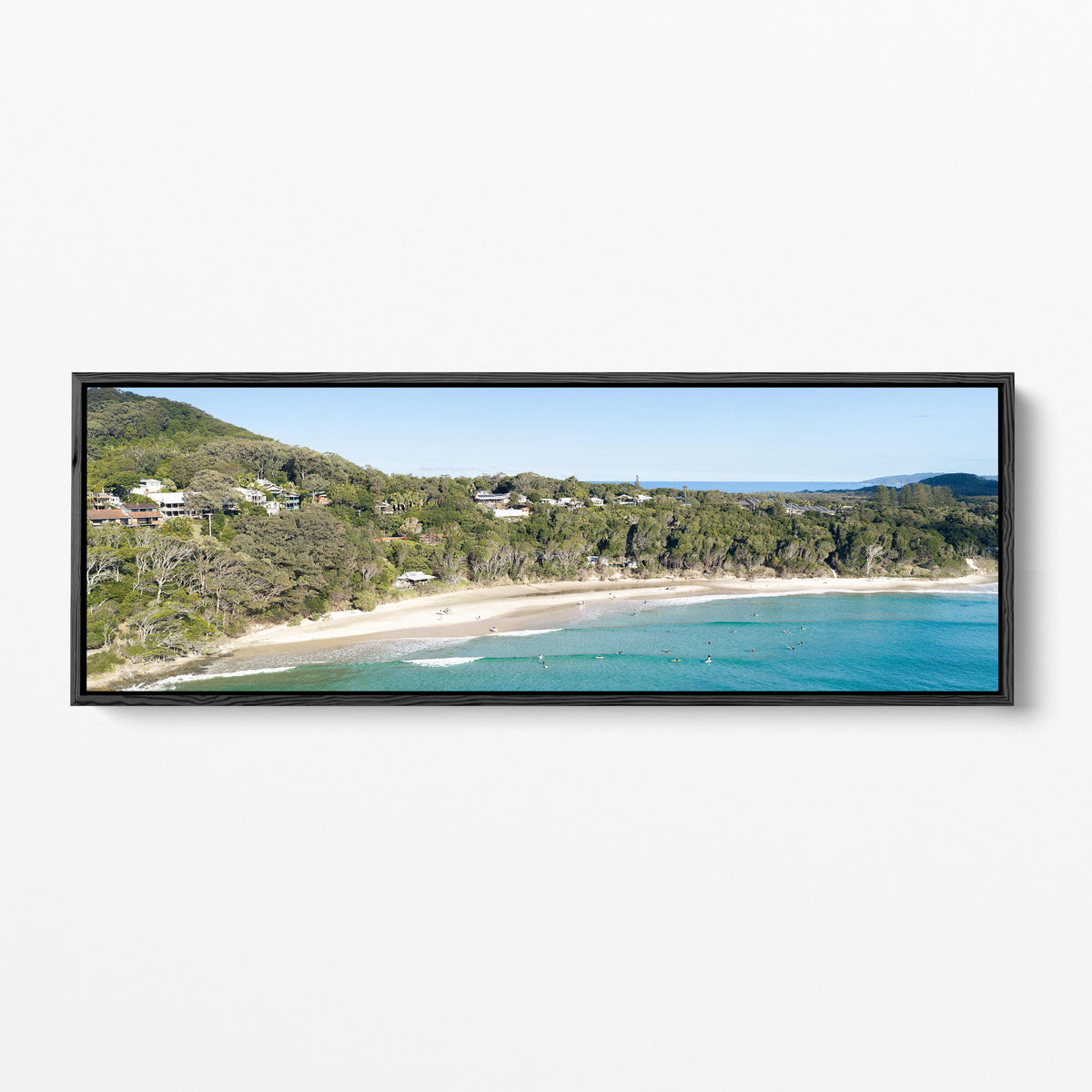 Wategos Beach rainforest panoramic black framed canvas