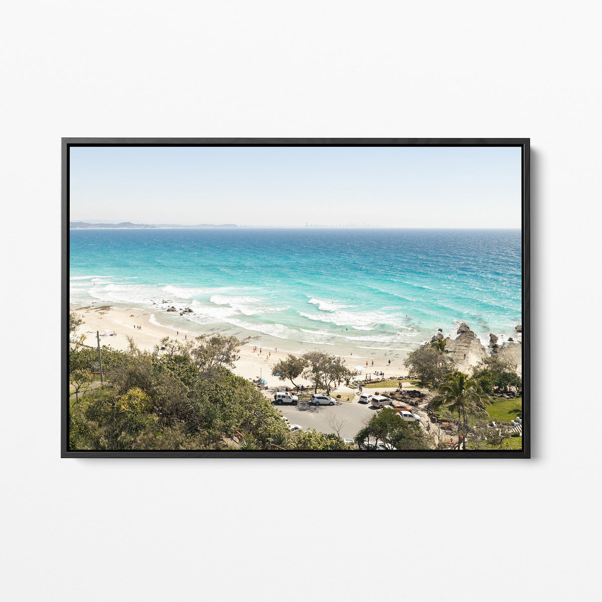 Snapper Rocks headland black framed canvas