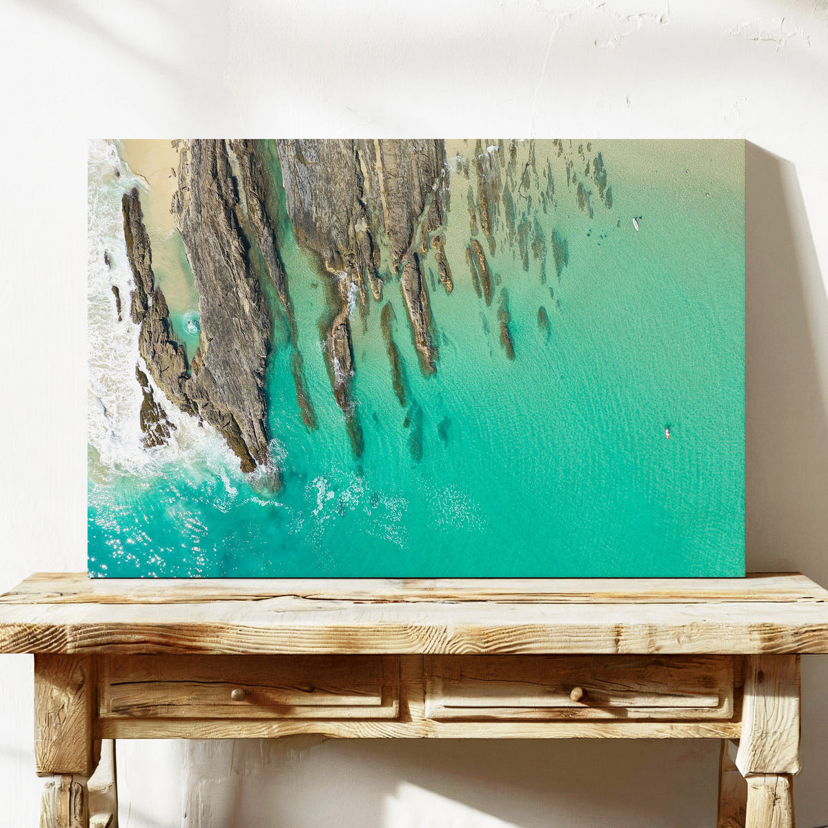 Snapper Rocks fishing rocks aerial canvas wall art QLD