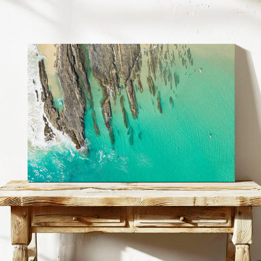 Snapper Rocks fishing rocks aerial canvas wall art QLD