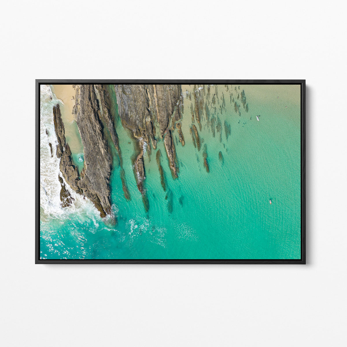 Snapper Rocks fishing rocks black framed canvas
