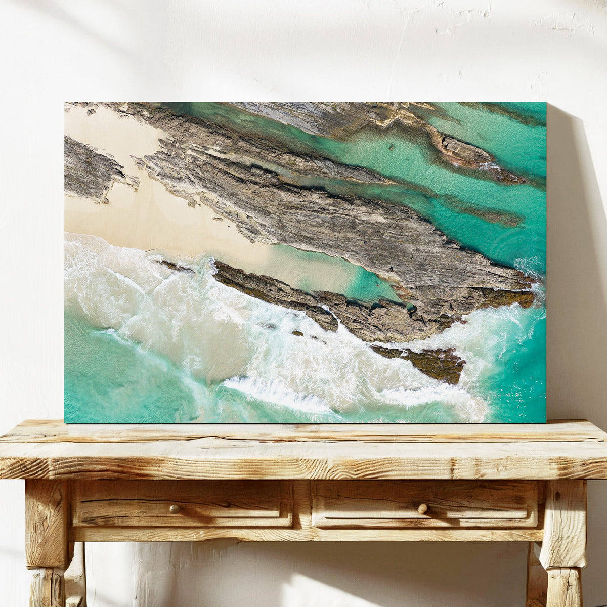 Snapper Rocks coastal rocks aerial canvas QLD