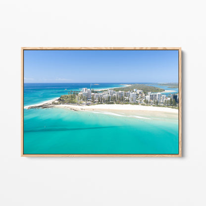 Snapper Rocks skyline oak framed canvas