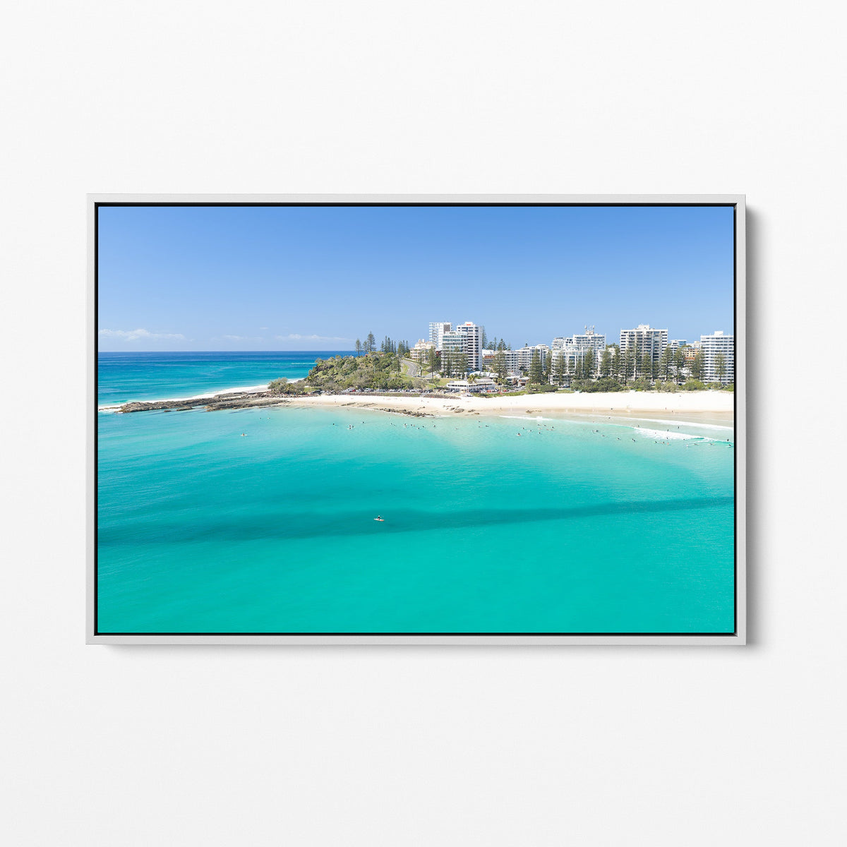 Snapper Rocks coastline white framed canvas