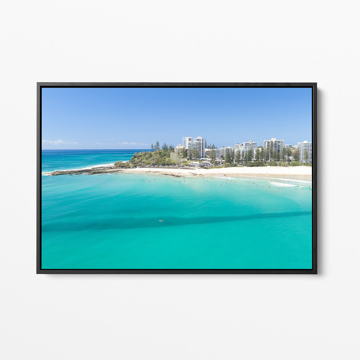 Snapper Rocks coastline black framed canvas