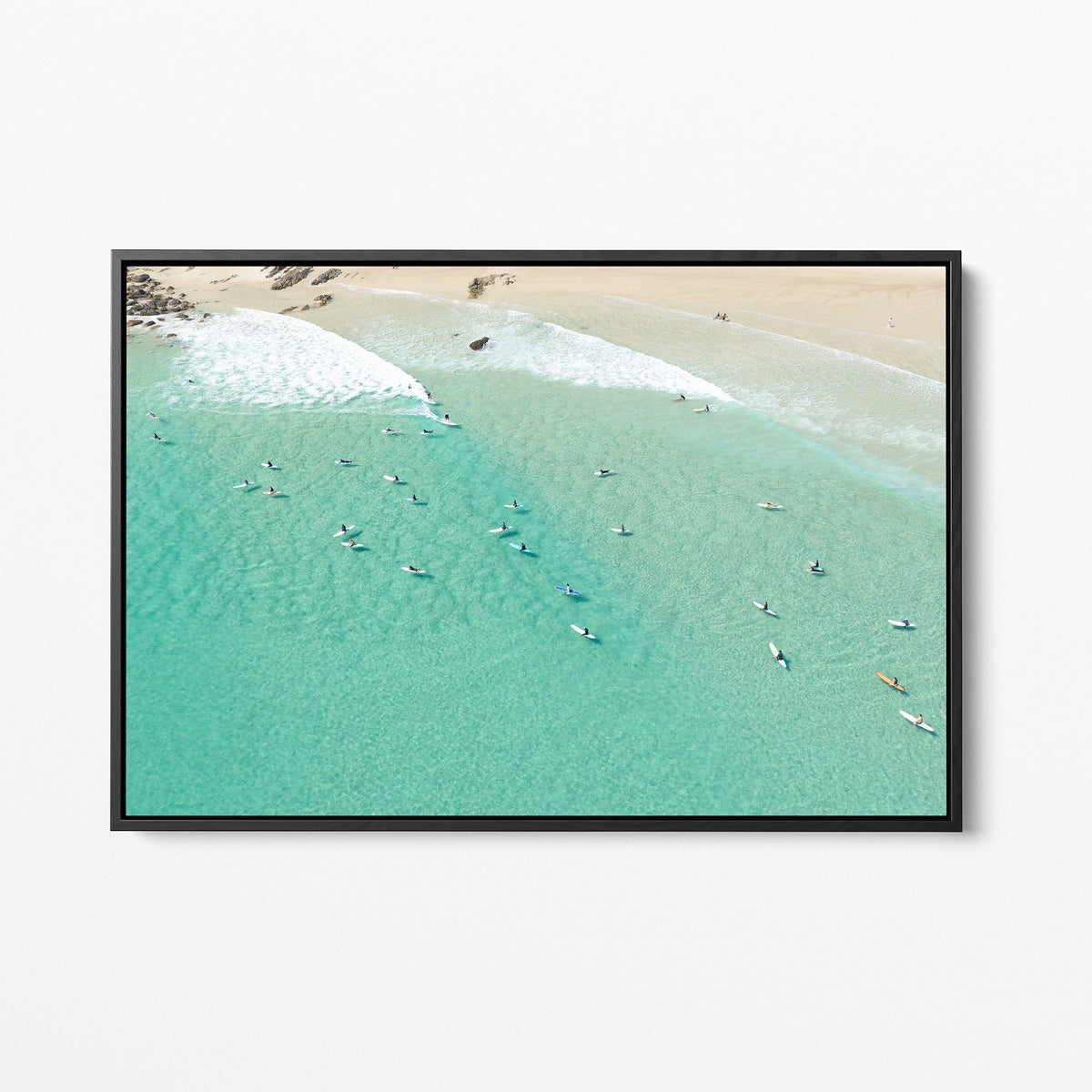 Snapper Rocks surf break black framed canvas