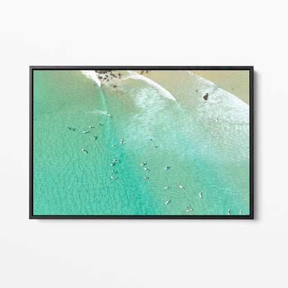 Snapper Rocks surf lineup black framed canvas