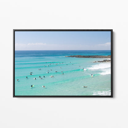 Snapper Rocks surf session black framed canvas