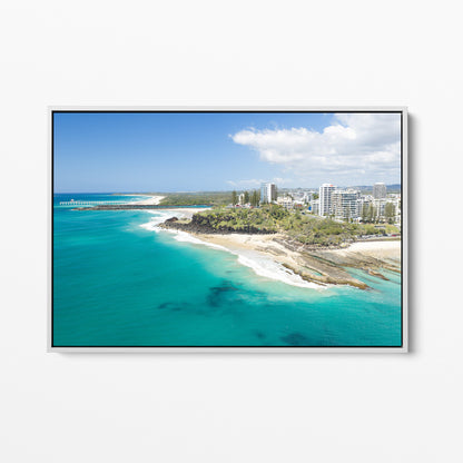 Snapper Rocks Point Danger white framed canvas