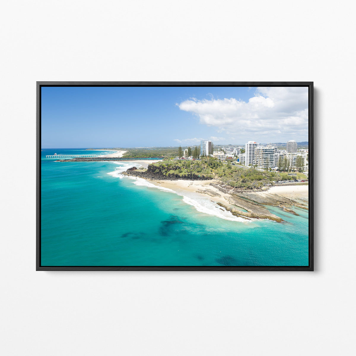Snapper Rocks Point Danger black framed canvas