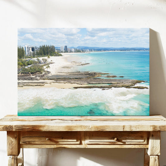 Snapper Rocks beach aerial canvas print QLD