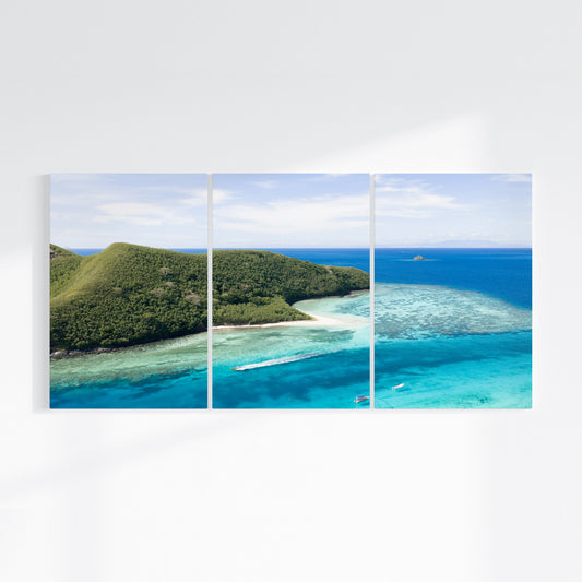 Fiji three piece canvas wall art on wall