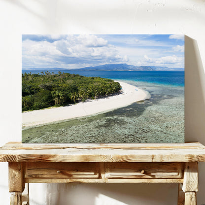 Serenity Island sandspit in Fiji printed on stretched canvas