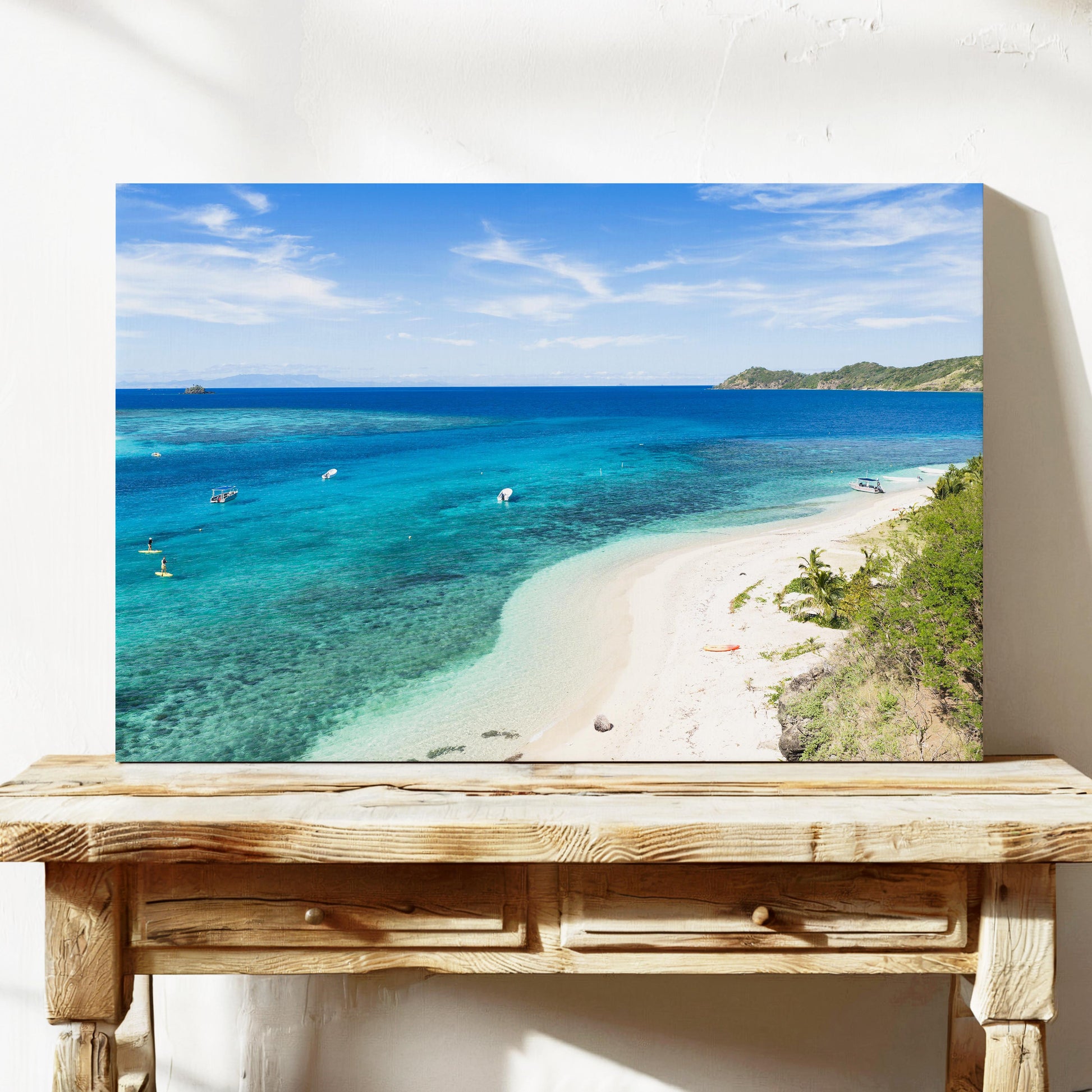 The sandbar at Manta Ray Island in Fiji printed on stretched canvas