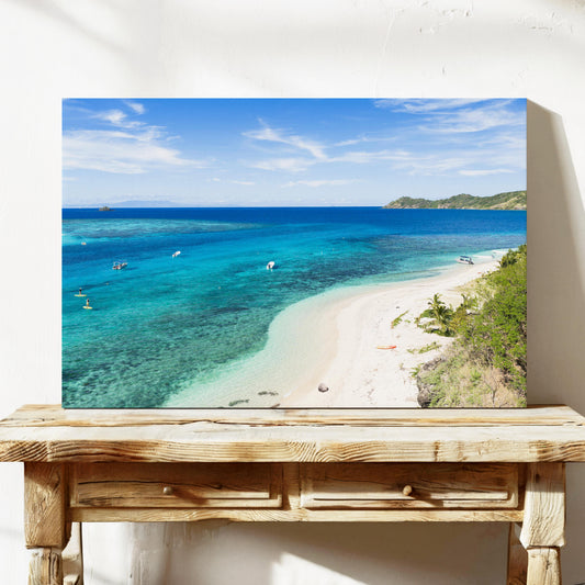 The sandbar at Manta Ray Island in Fiji printed on stretched canvas