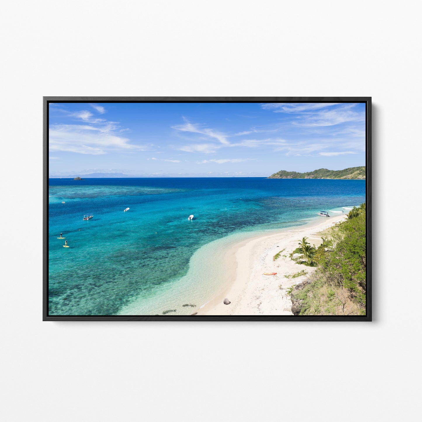 The sandbar at Manta Ray Island in Fiji in a black frame