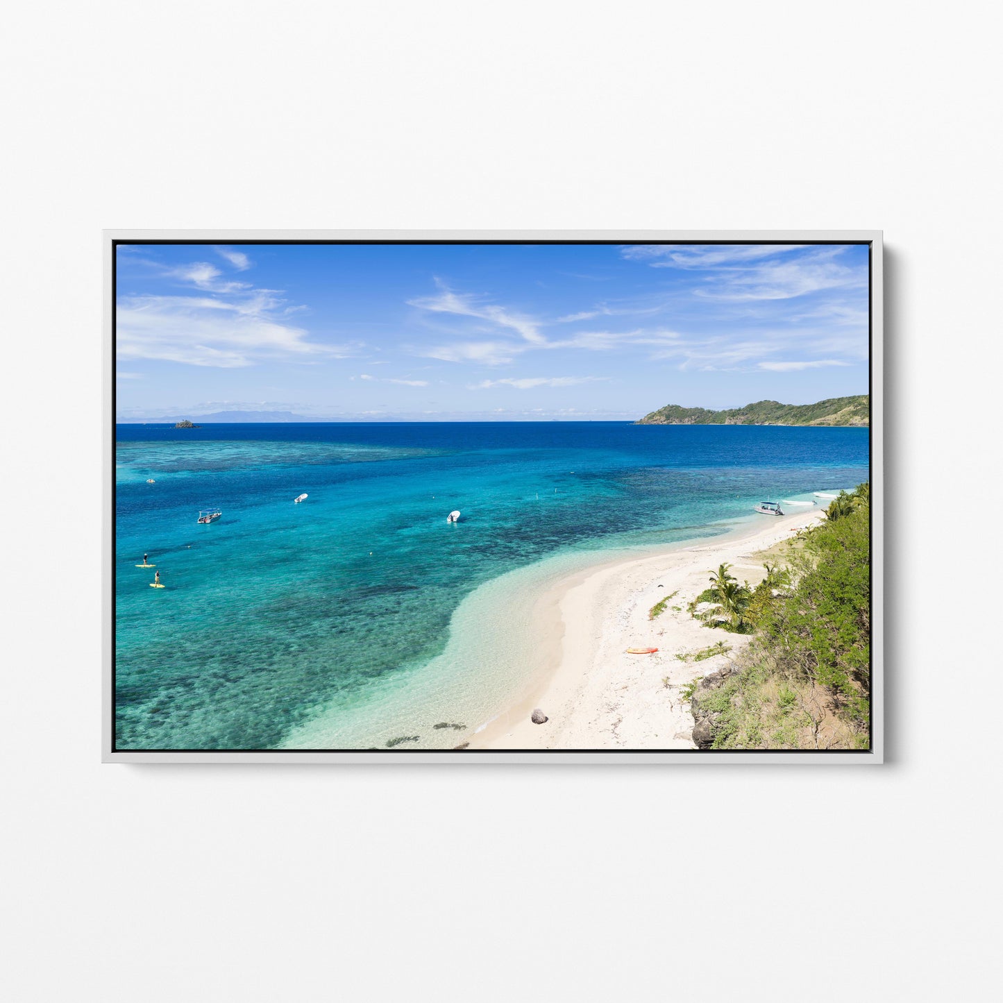 The sandbar at Manta Ray Island in Fiji in a white frame