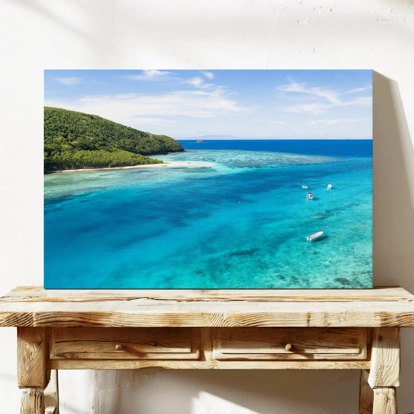 The reef flat at Manta Ray Island in Fiji printed on stretched canvas