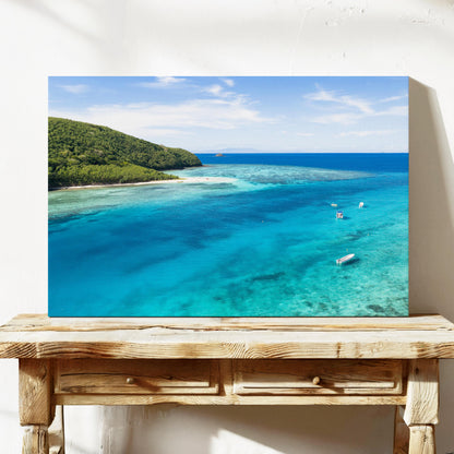 The reef flat at Manta Ray Island in Fiji printed on stretched canvas