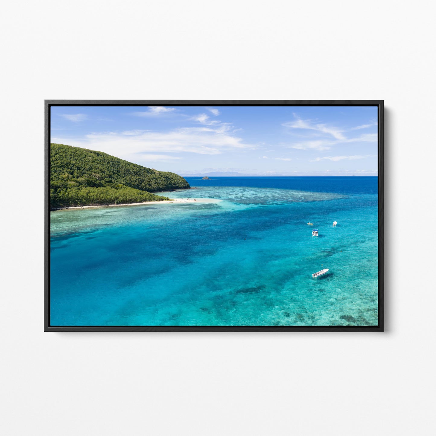 The reef flat at Manta Ray Island in Fiji in a black frame