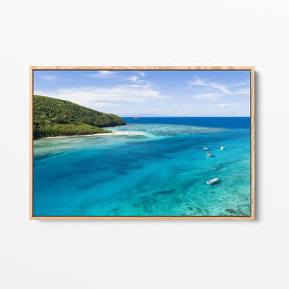 The reef flat at Manta Ray Island in Fiji in an oak frame