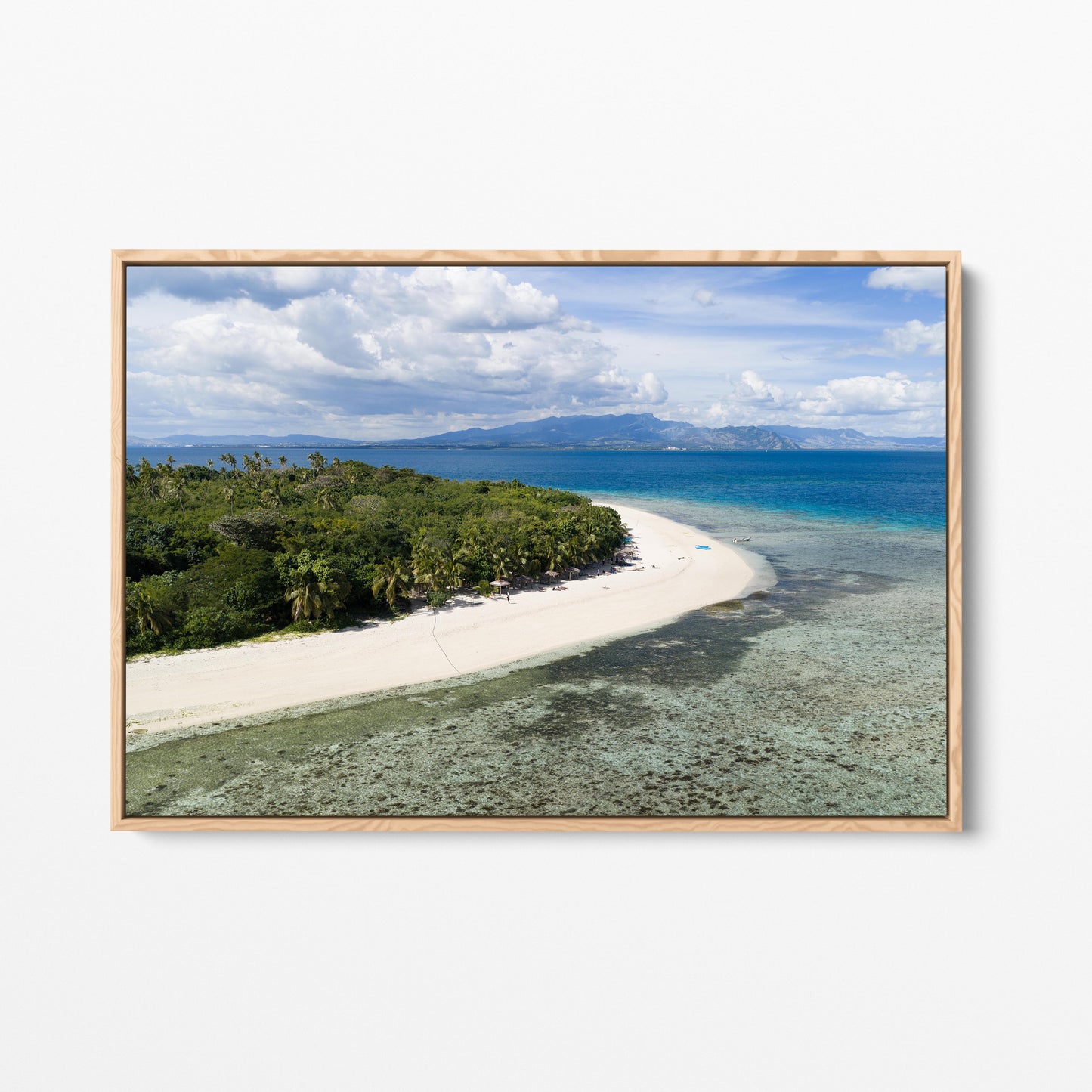 Serenity Island sandspit in Fiji in an oak frame