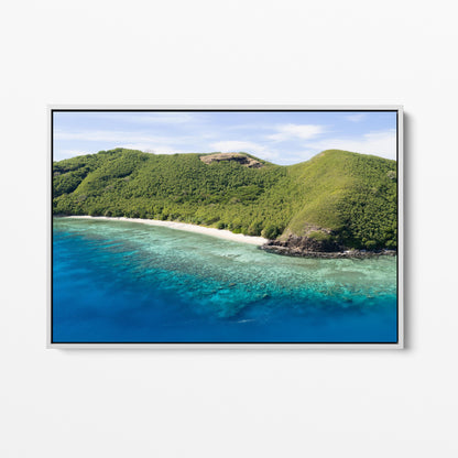 The rocky point at Manta Ray Island in Fiji in a white frame