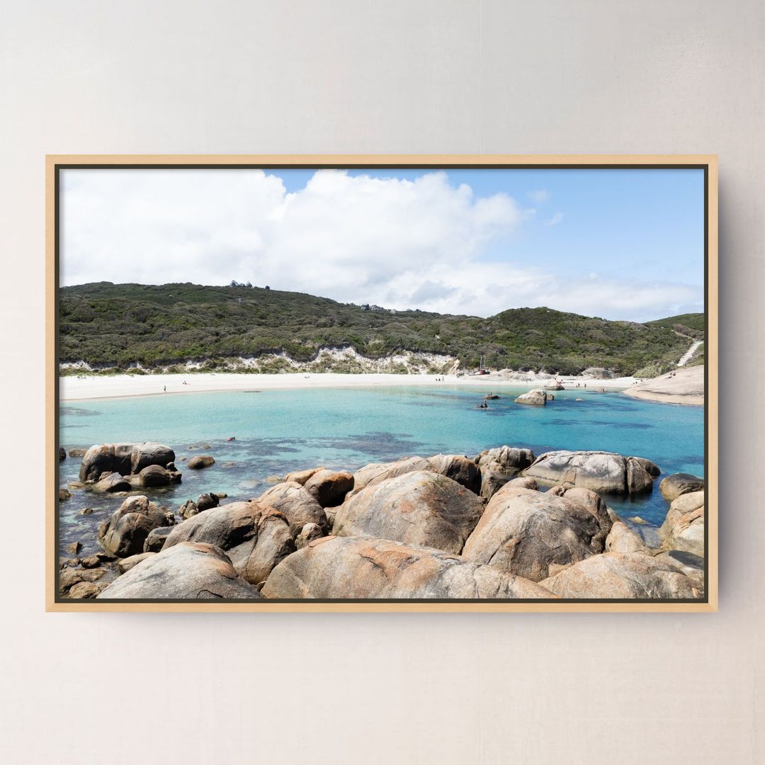 Greens Pool canvas in an oak frame