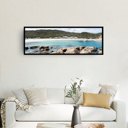 Panoramic Greens Pool canvas in a black frame