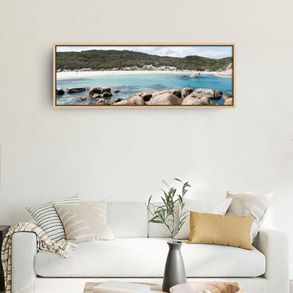 Panoramic Greens Pool canvas in an oak frame