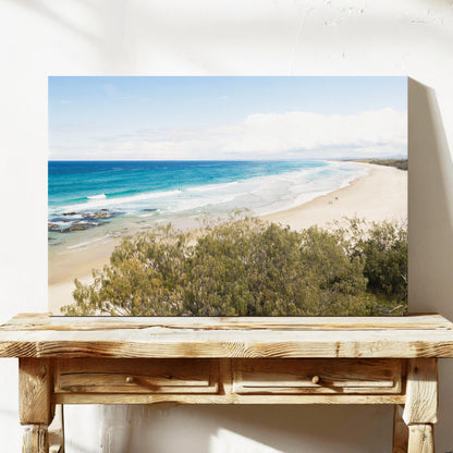 Aerial photograph of the Hastings Point coastline NSW past the dune scrub, printed on stretched canvas