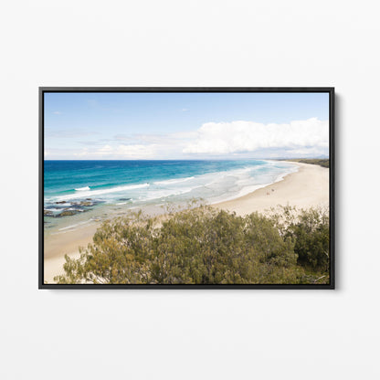 Aerial photograph of the Hastings Point coastline NSW past the dune scrub in a black frame