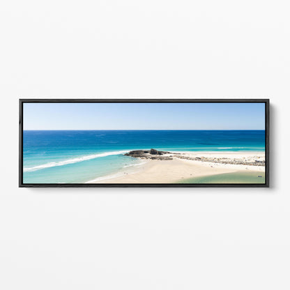 Palm Beach surfers reef panoramic black framed canvas