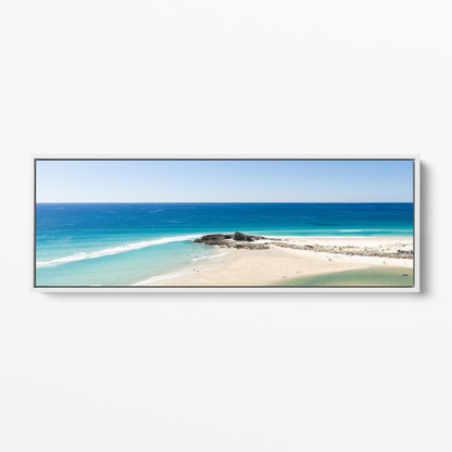 Palm Beach surfers reef panoramic white framed canvas