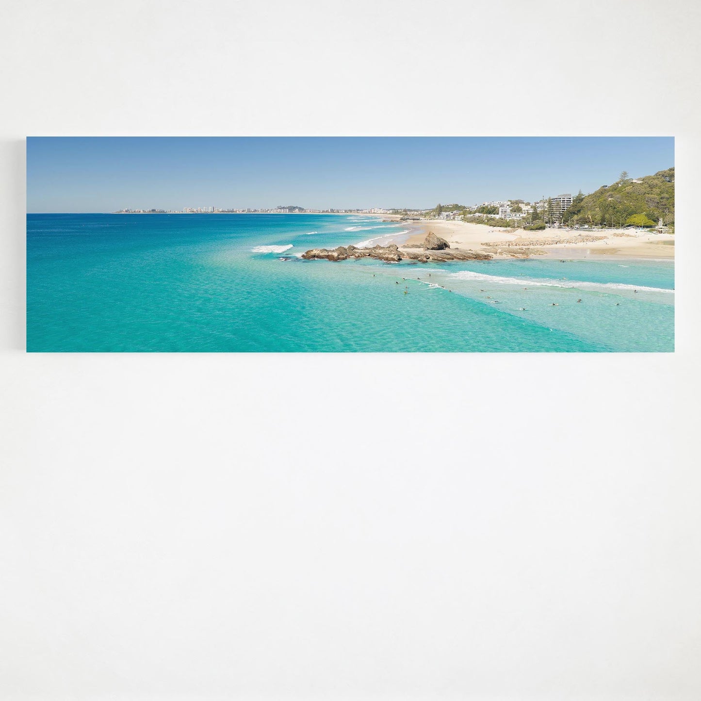 Palm Beach surfers rock shelf panoramic canvas wall art Gold Coast