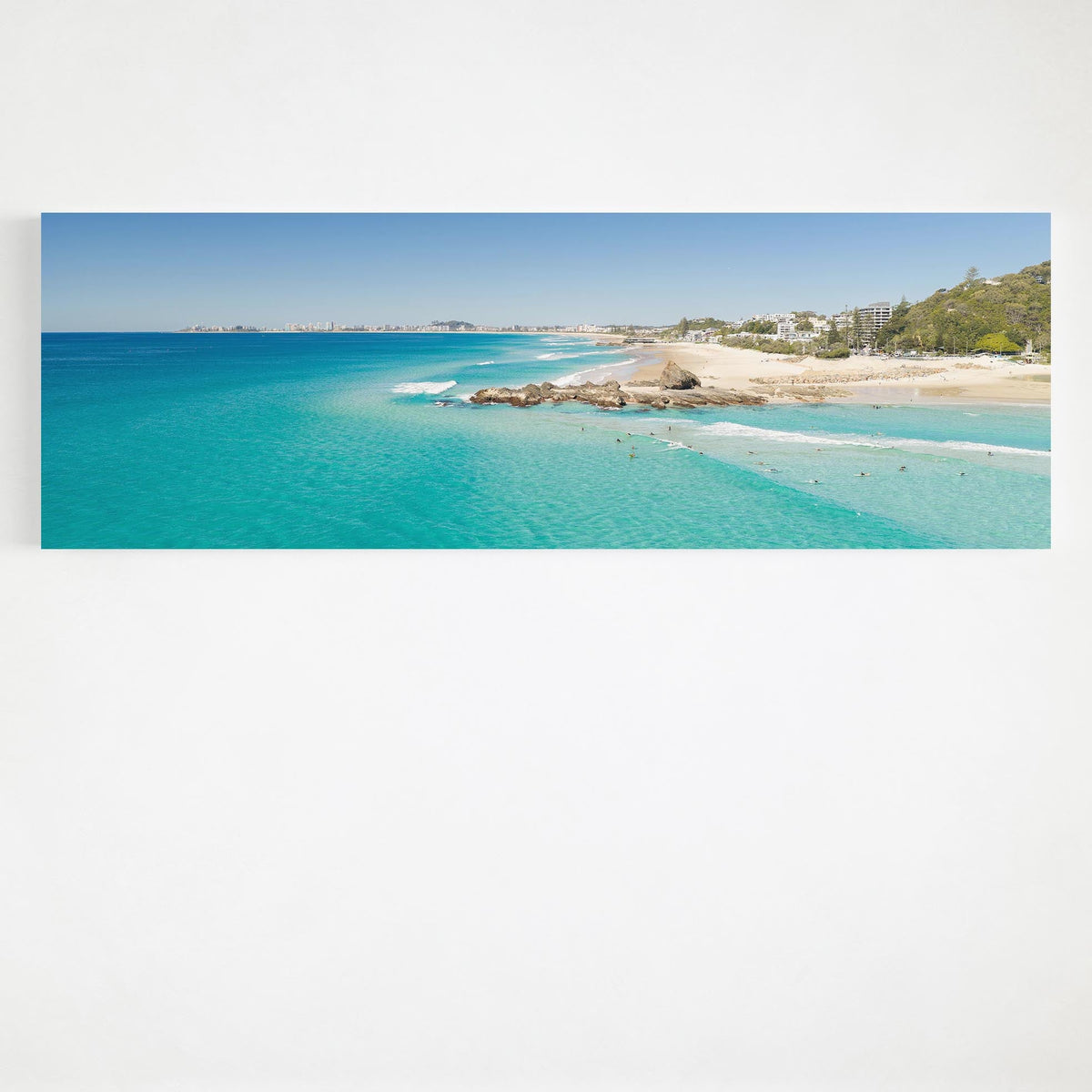 Palm Beach surfers rock shelf panoramic canvas wall art Gold Coast