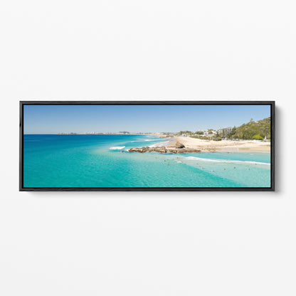 Palm Beach surfers rock shelf panoramic black framed canvas