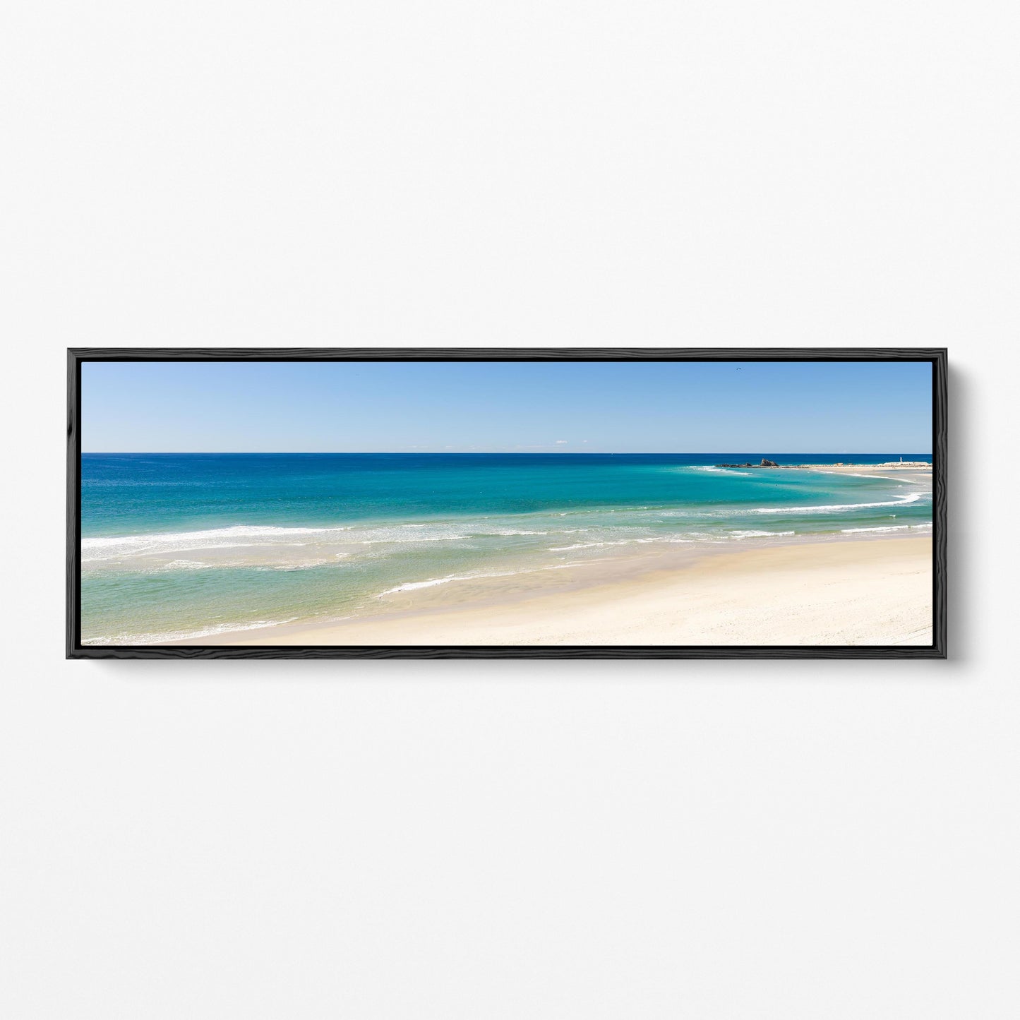 Palm Beach empty beach panoramic black framed canvas