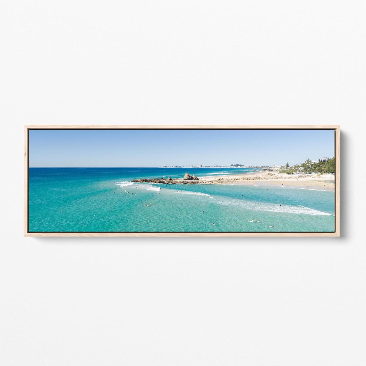 Palm Beach surfers skyline panoramic oak framed canvas