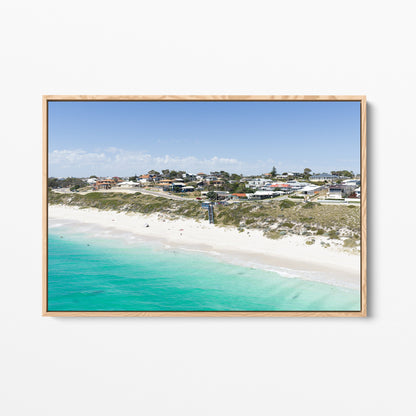 Quinns Rocks Beach oak framed canvas