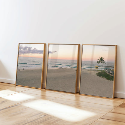 Rainbow Bay sunset three piece canvas wall art QLD