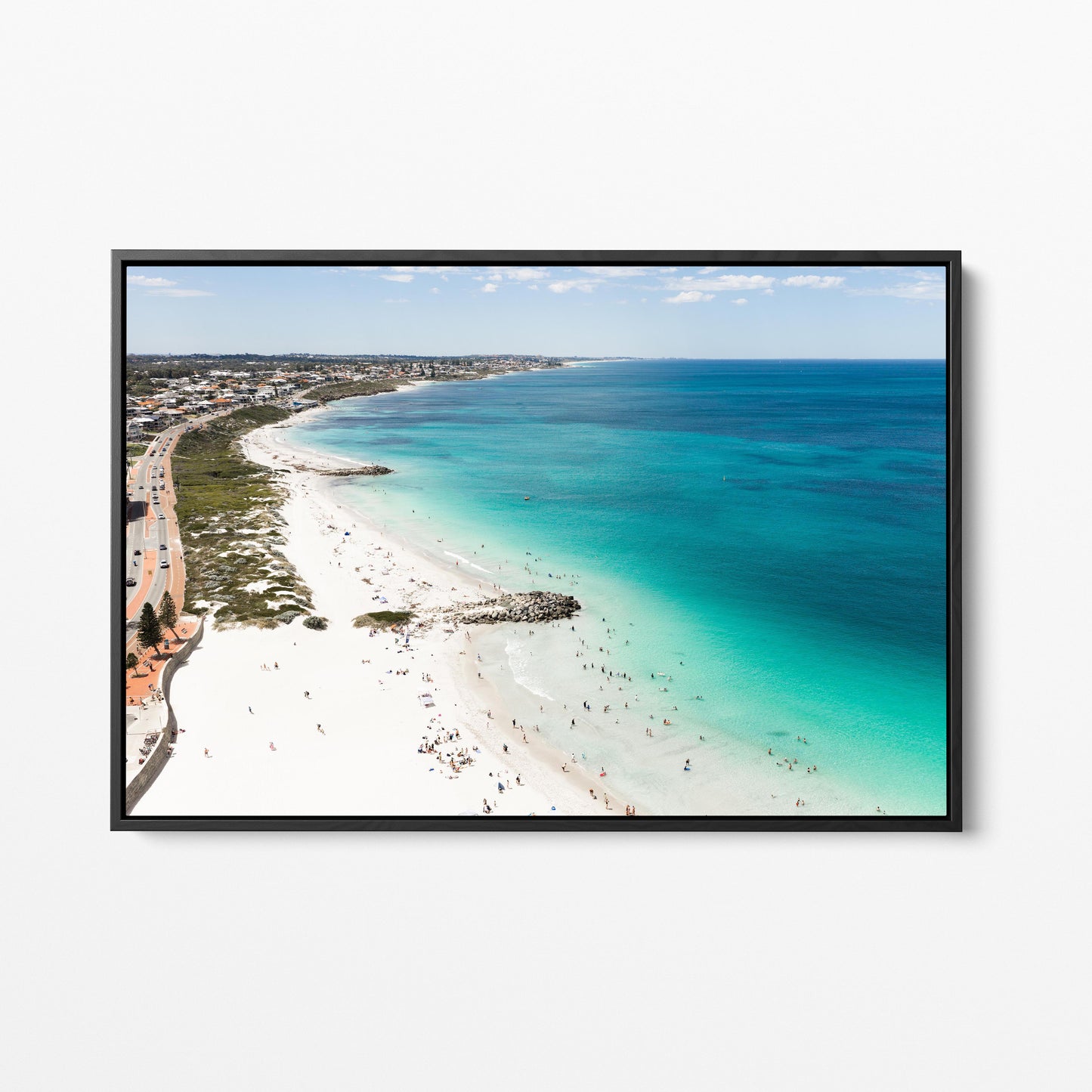 Sorrento Coastline Black Framed Canvas