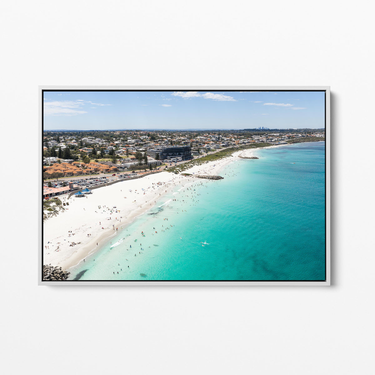 Sorrento Beach White Framed Canvas Perth