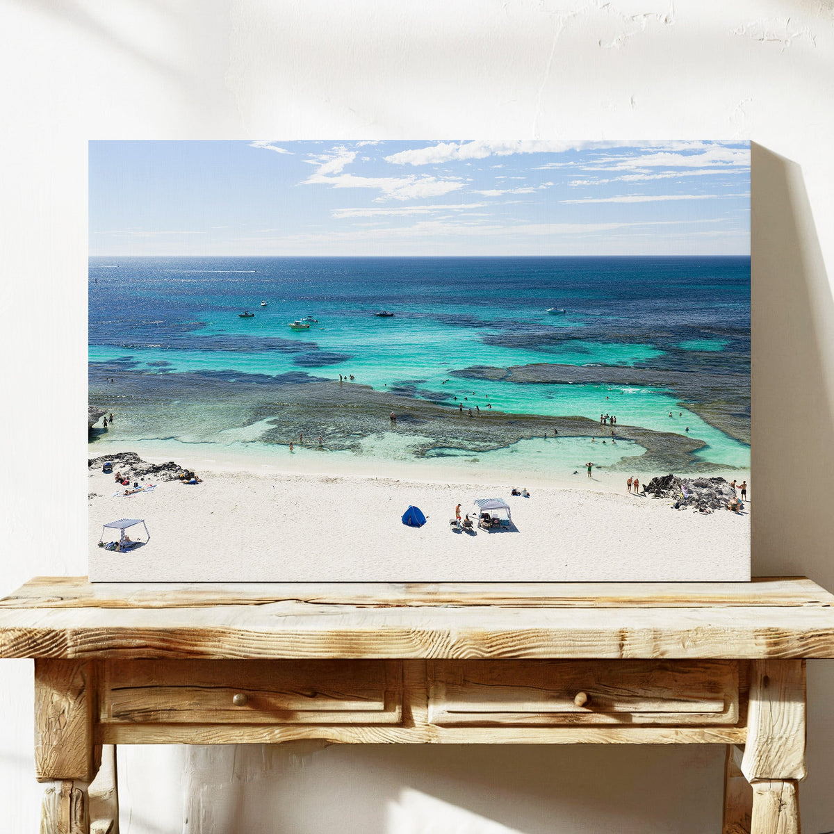 The Basin Beach aerial canvas wall art Rottnest Island WA