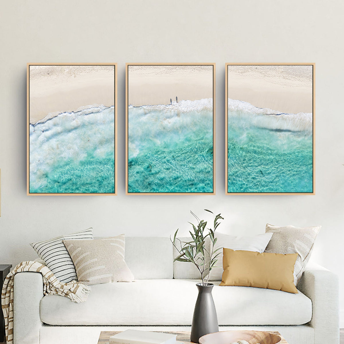 Yallingup birdseye three piece canvas wall art in living room
