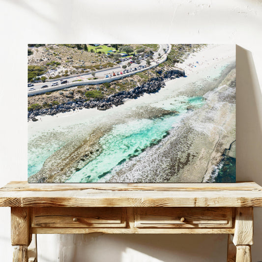 The coast road and reef at Yanchep Lagoon, printed on stretched canvas