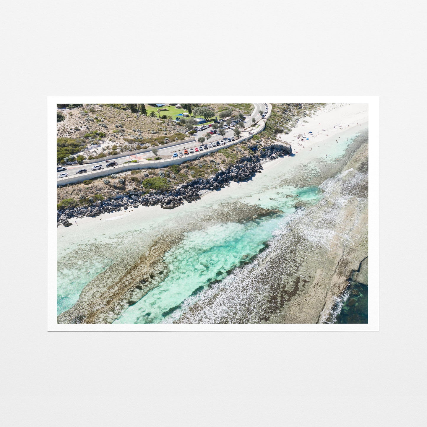 The coast road and reef at Yanchep Lagoon, printed on fine art paper with a white border