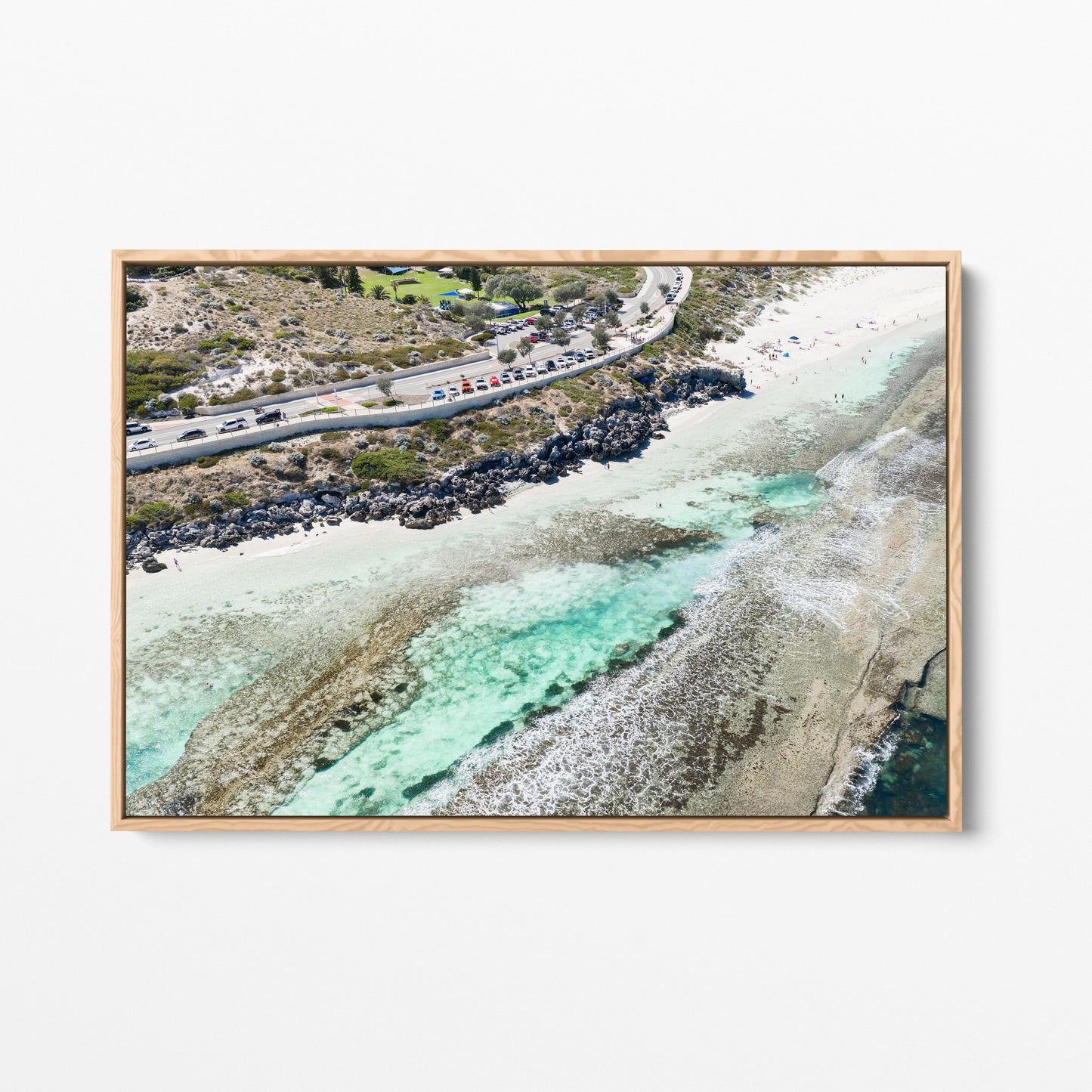 The coast road and reef at Yanchep Lagoon, in an oak frame