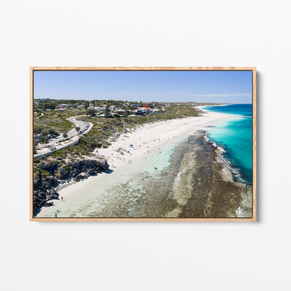 Yanchep Lagoon with the town above the beach, in an oak frame